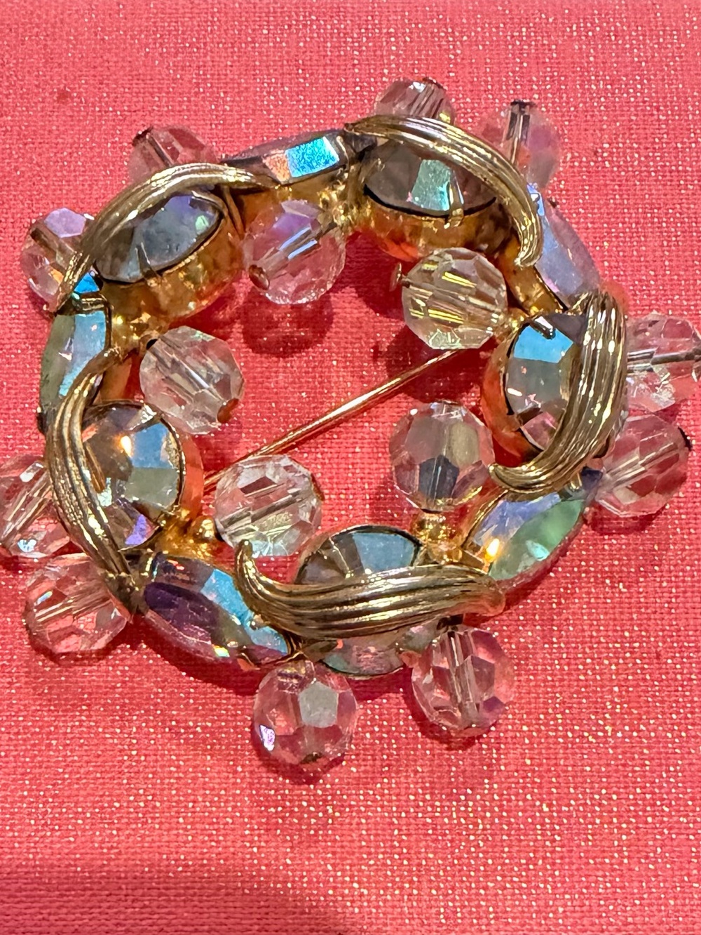 Vintage Gold Aurora Crystal Wreath Brooch - Women Jewelry
